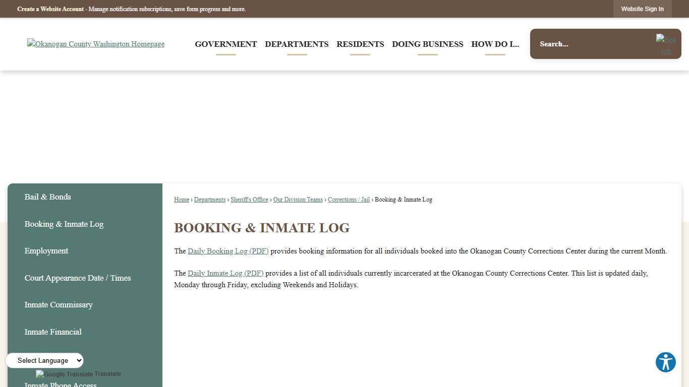 Booking & Inmate Log | Okanogan County, WA