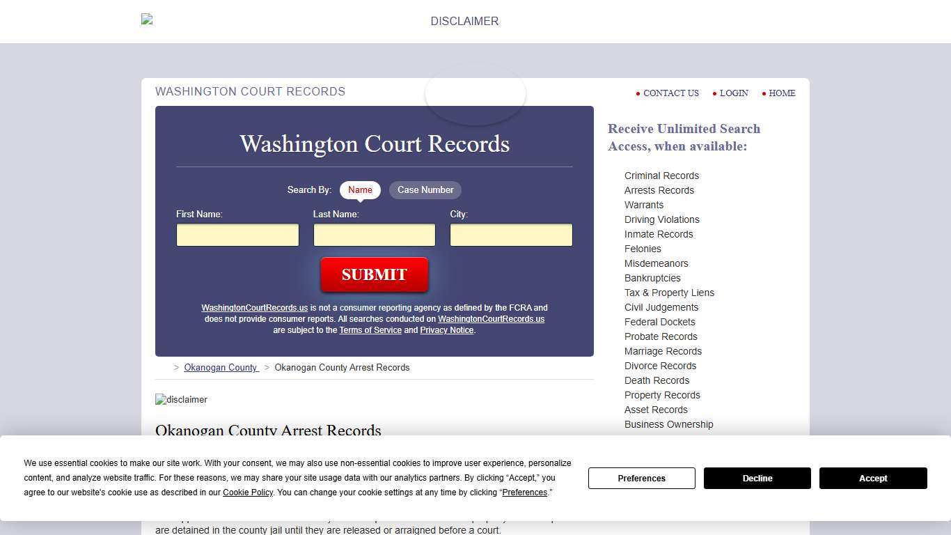Okanogan County Arrest Records | WashingtonCourtRecords.us