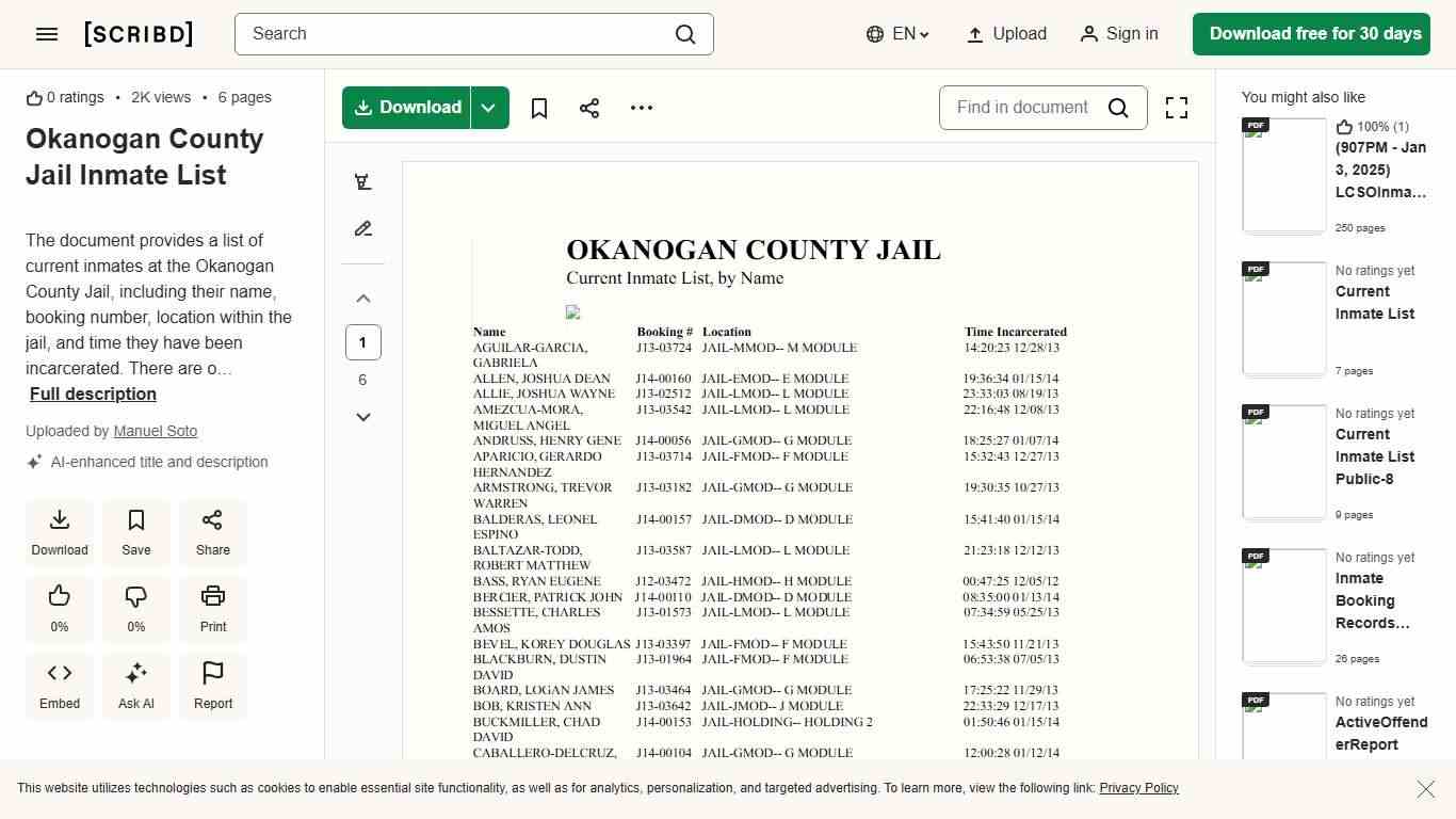Okanogan County Jail Inmate List | PDF
